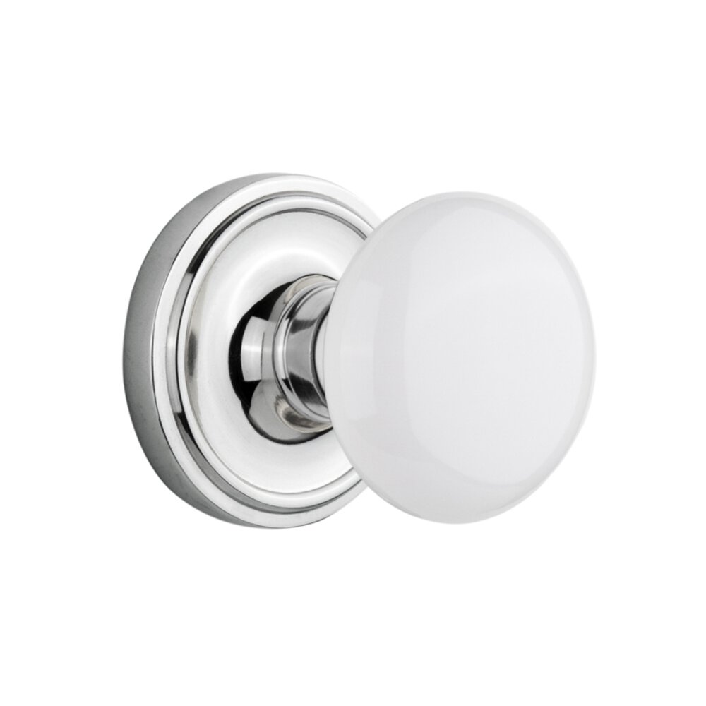 Single Dummy Classic Rosette with White Porcelain Knob in Bright Chrome