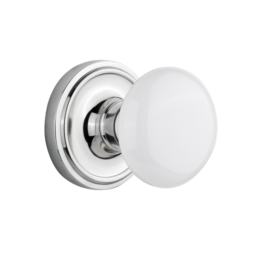 Double Dummy Classic Rosette with White Porcelain Knob in Bright Chrome