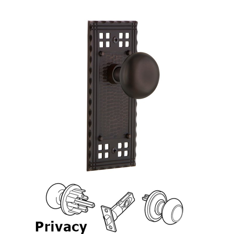 Privacy Craftsman Plate with New York Door Knobs in Timeless Bronze