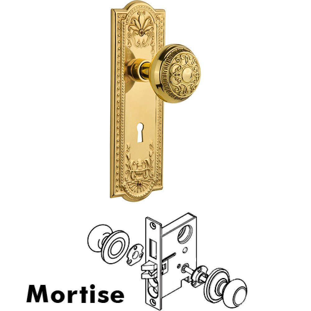 Mortise Meadows Plate with Egg and Dart Knob and Keyhole in Unlacquered Brass