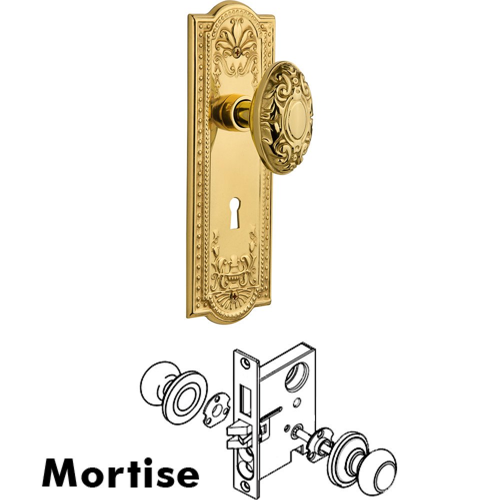 Mortise Meadows Plate with Victorian Knob and Keyhole in Unlacquered Brass