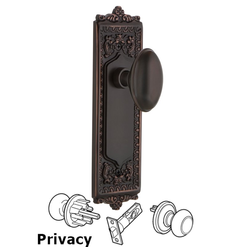 Complete Privacy Set - Egg & Dart Plate with Homestead Door Knob in Timeless Bronze