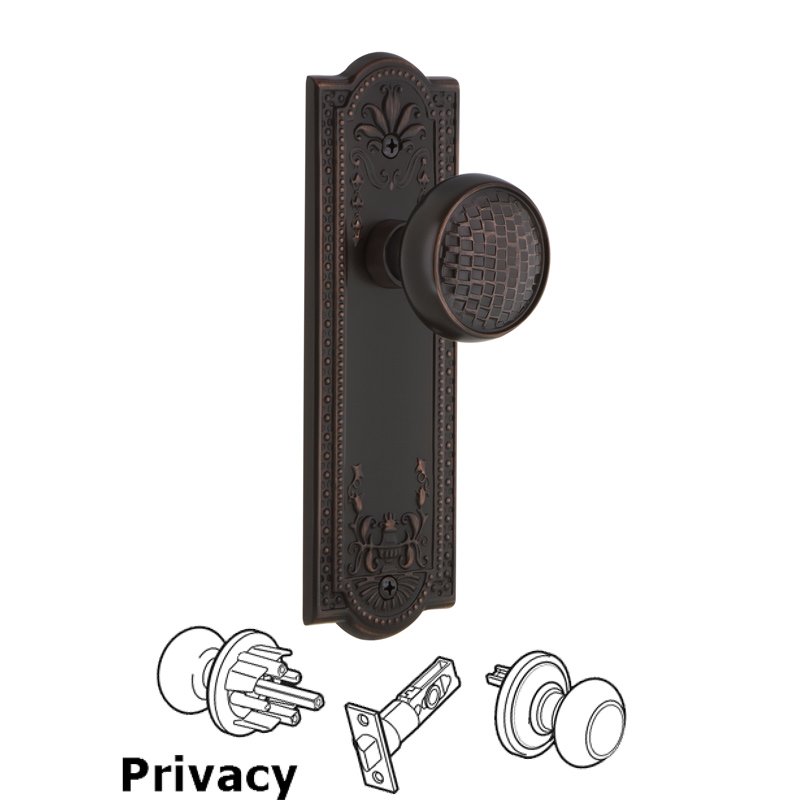 Complete Privacy Set - Meadows Plate with Craftsman Door Knob in Timeless Bronze
