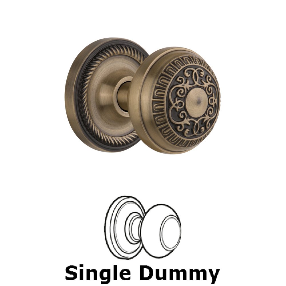 Single Dummy Knob Without Keyhole - Rope Rosette with Egg & Dart Knob in Antique Brass