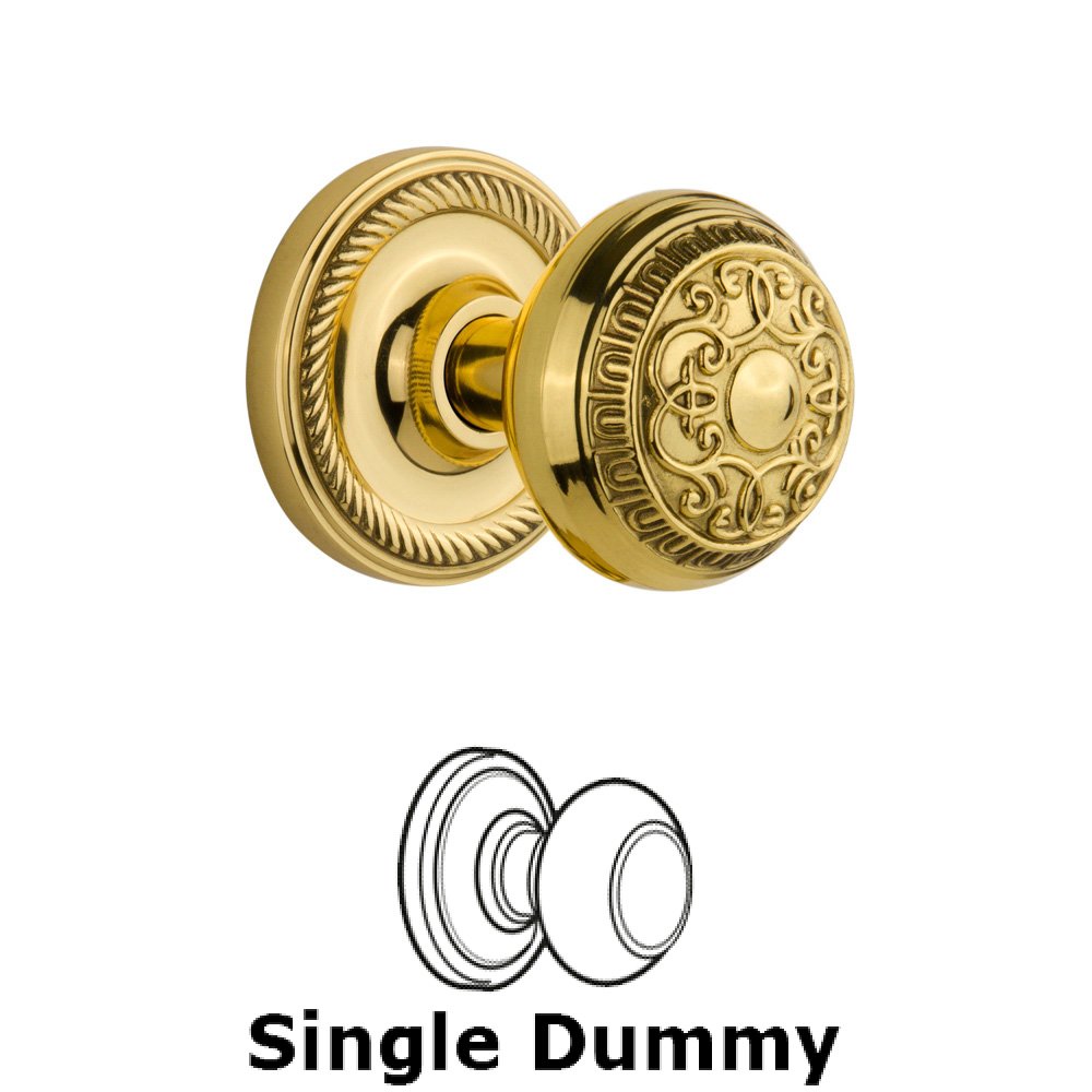 Single Dummy Knob Without Keyhole - Rope Rosette with Egg & Dart Knob in Polished Brass