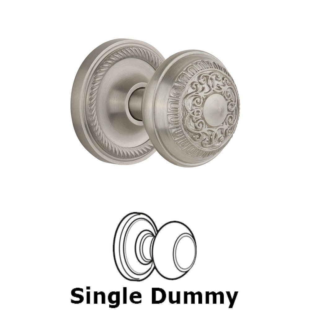 Single Dummy Knob Without Keyhole - Rope Rosette with Egg & Dart Knob in Satin Nickel