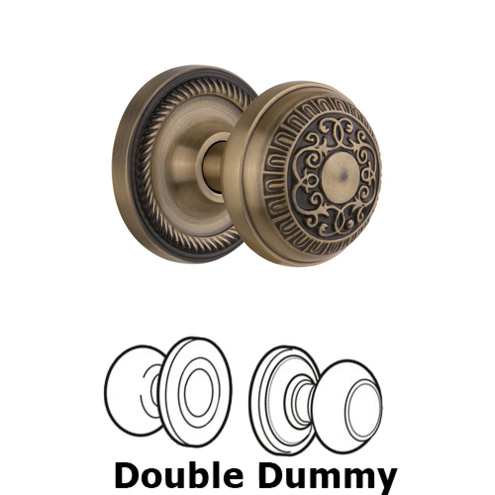 Double Dummy Set Without Keyhole - Rope Rosette with Egg & Dart Knob in Antique Brass