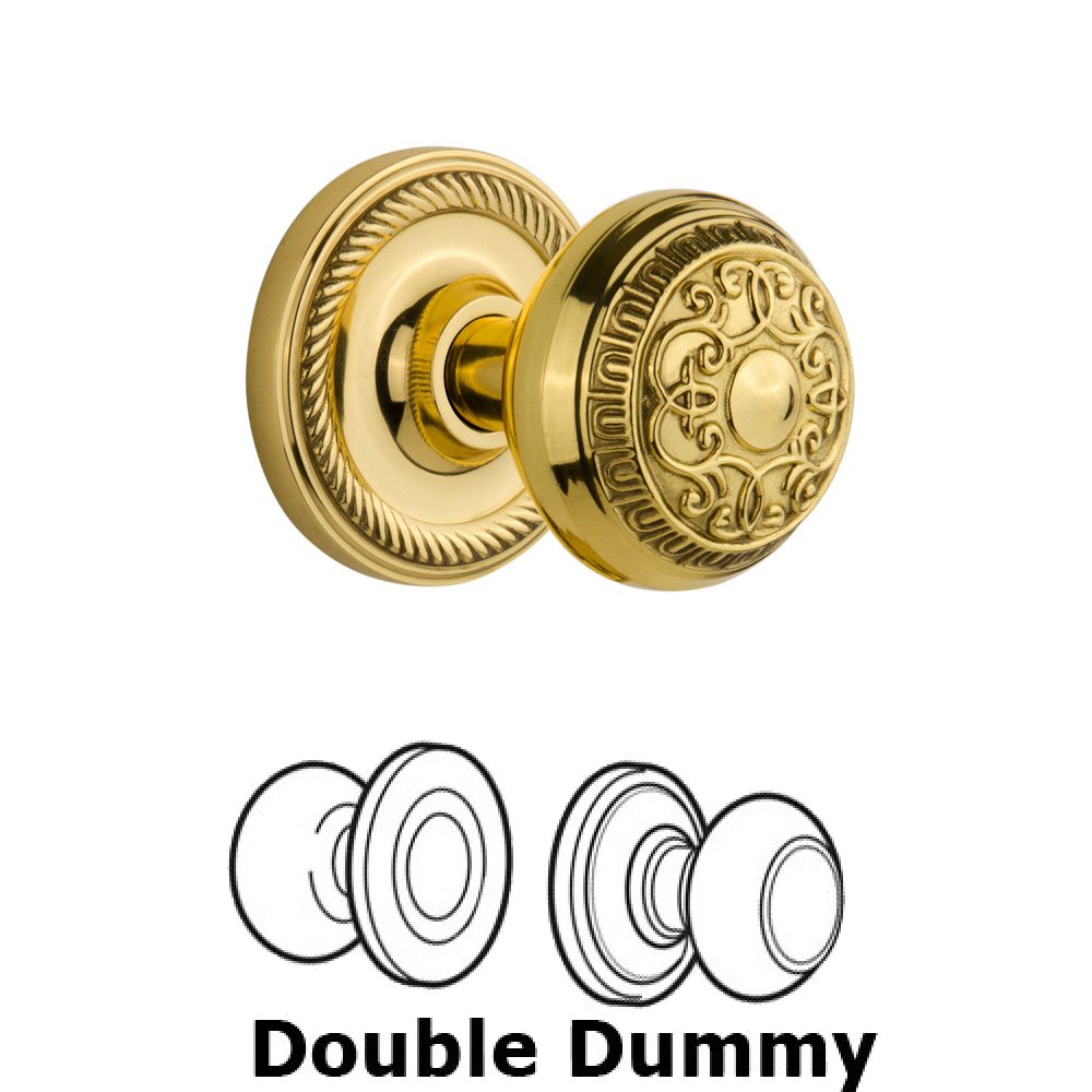 Double Dummy Set Without Keyhole - Rope Rosette with Egg & Dart Knob in Polished Brass