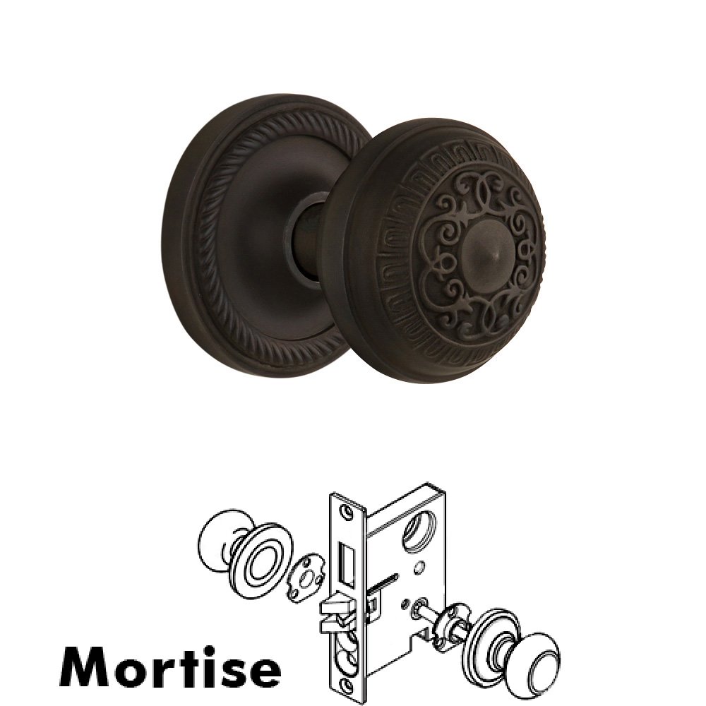 Complete Mortise Lockset - Rope Rosette with Egg & Dart Knob in Oil Rubbed Bronze