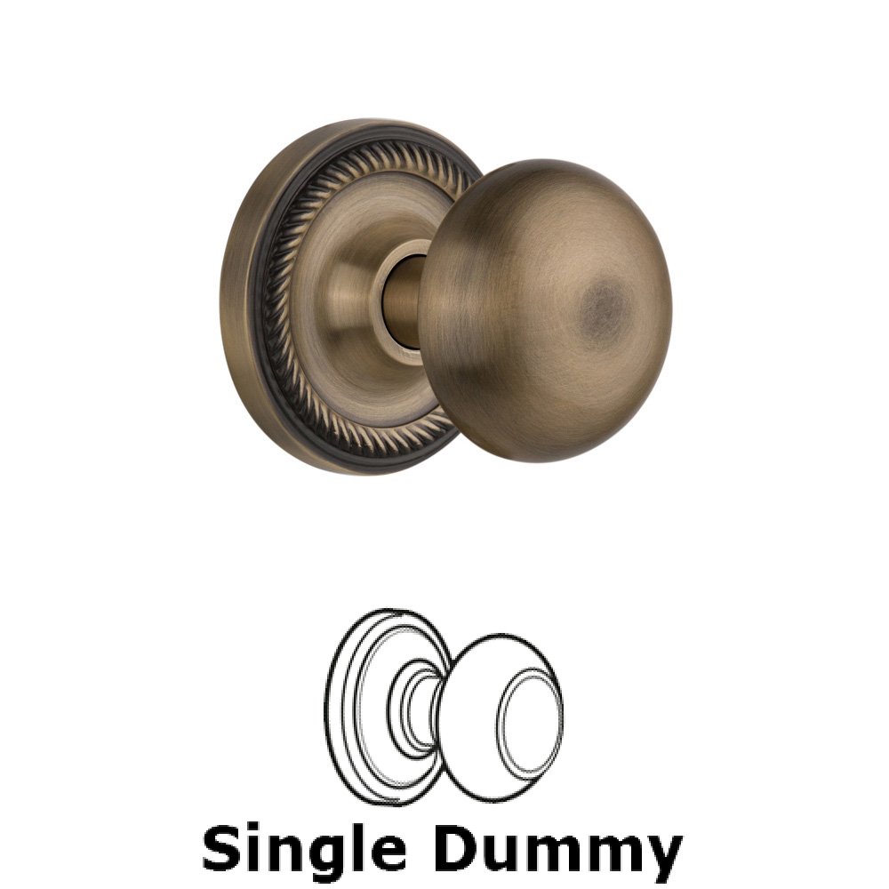 Single Dummy Knob Without Keyhole - Rope Rosette with New York Knob in Antique Brass