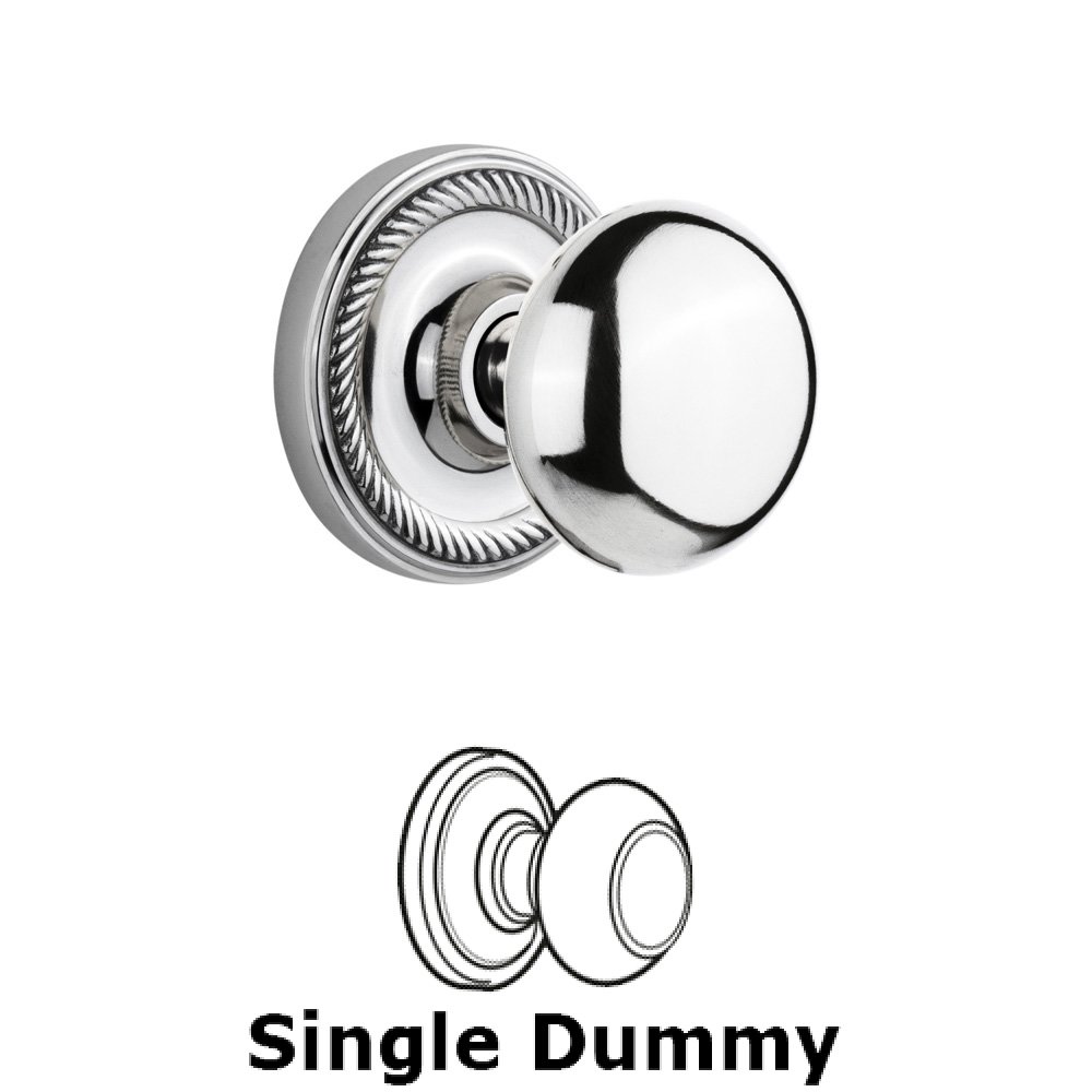 Single Dummy Knob Without Keyhole - Rope Rosette with New York Knob in Bright Chrome