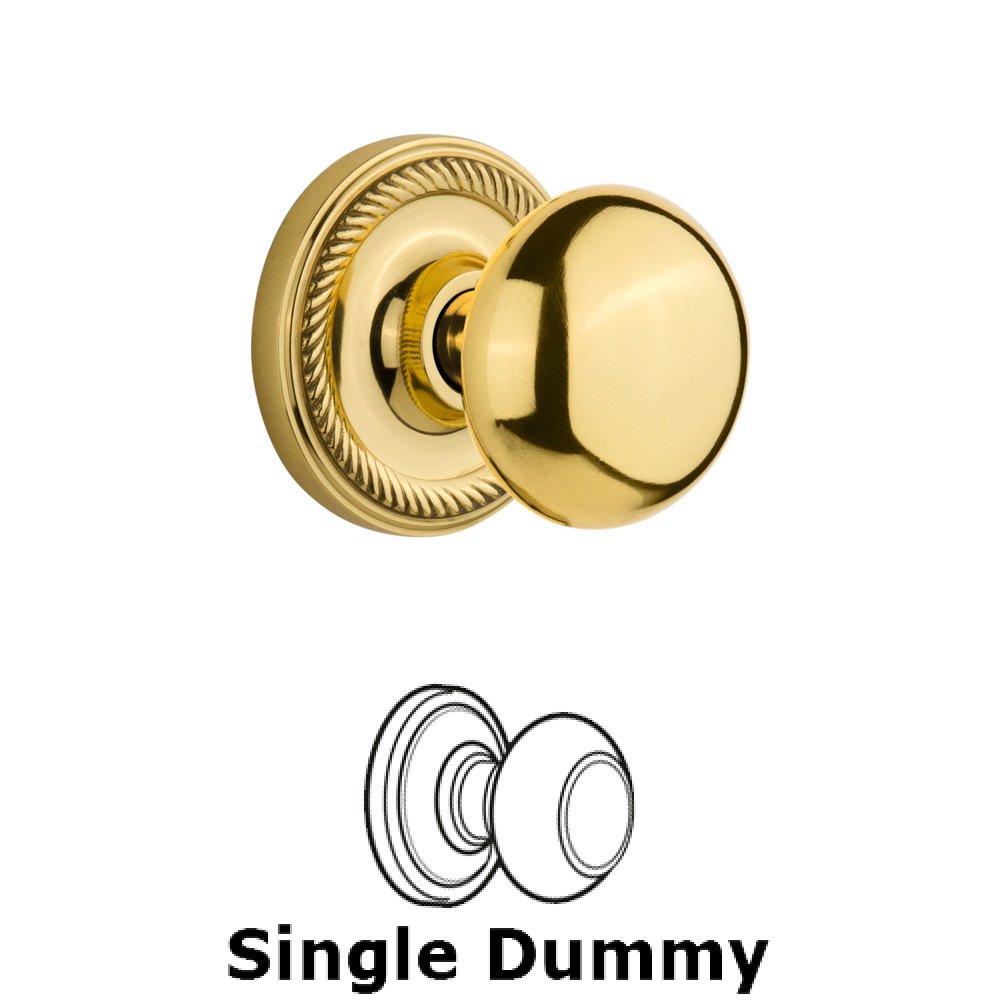 Single Dummy Knob Without Keyhole - Rope Rosette with New York Knob in Polished Brass