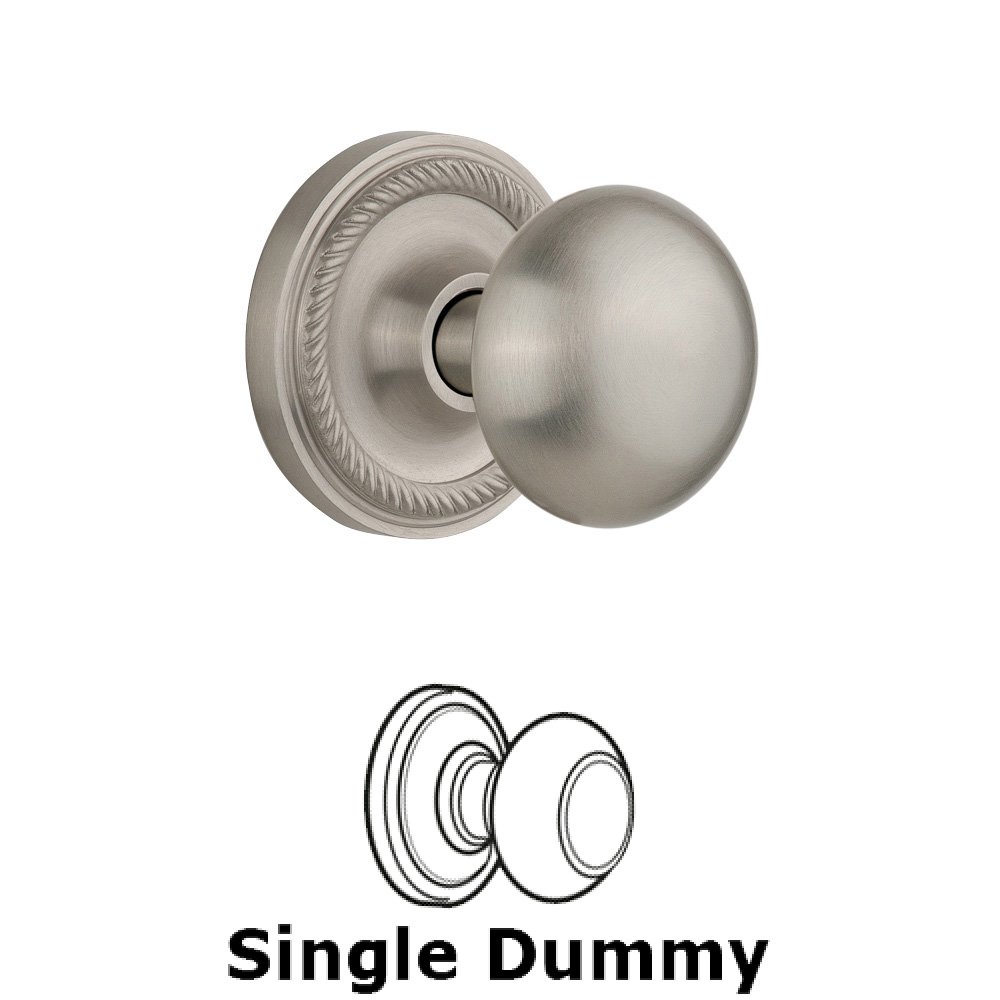 Single Dummy Knob Without Keyhole - Rope Rosette with New York Knob in Satin Nickel