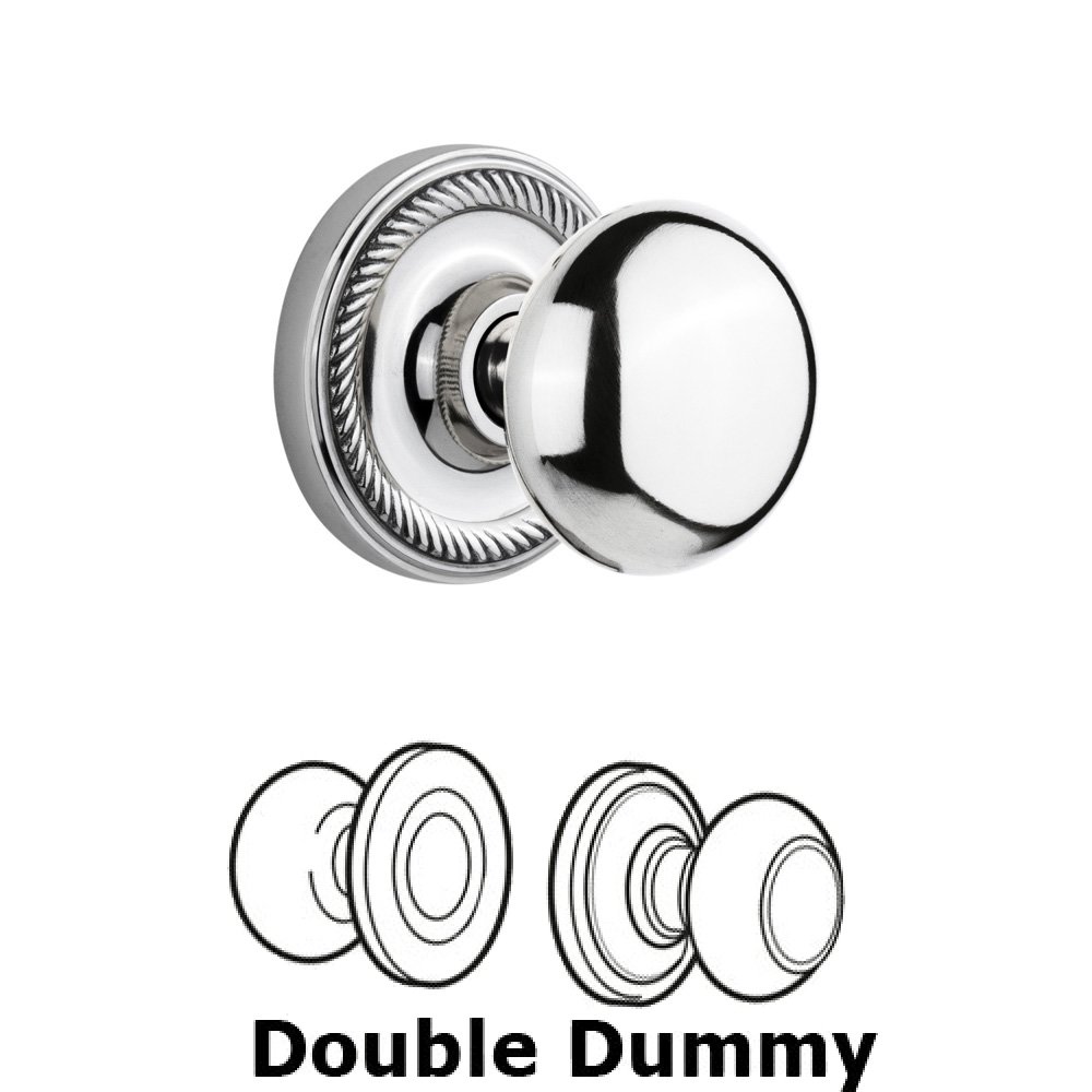 Double Dummy Set Without Keyhole - Rope Rosette with New York Knob in Bright Chrome