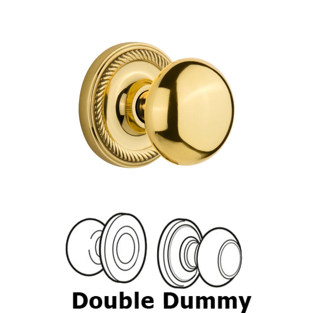 Double Dummy Set Without Keyhole - Rope Rosette with New York Knob in Polished Brass