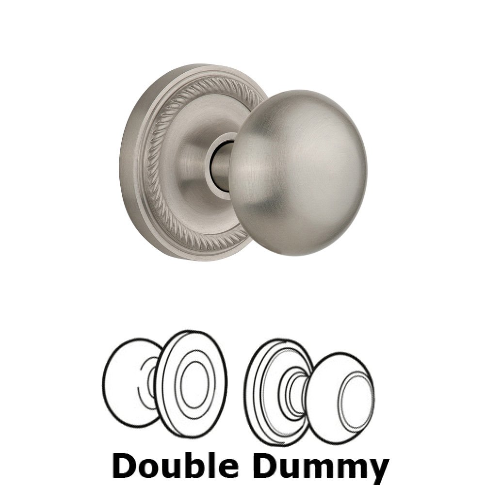 Double Dummy Set Without Keyhole - Rope Rosette with New York Knob in Satin Nickel