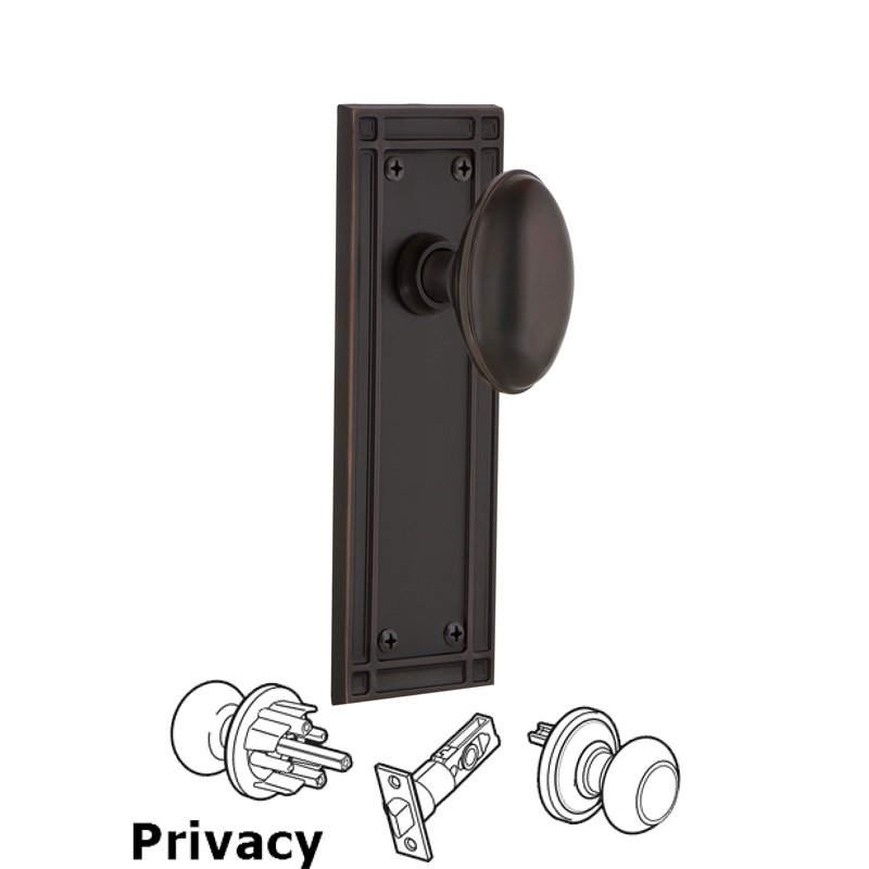 Complete Privacy Set - Mission Plate with Homestead Door Knob in Timeless Bronze