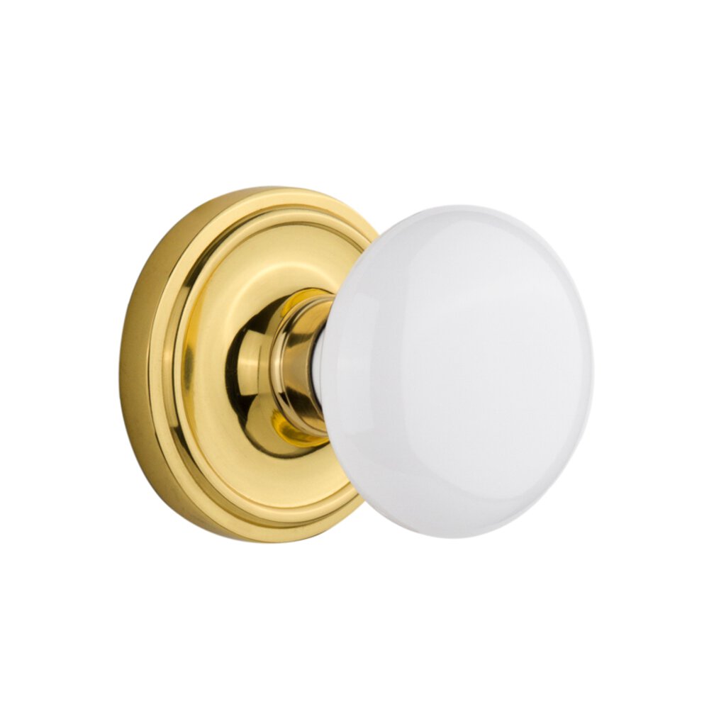 Double Dummy Classic Rosette with White Porcelain Knob in Unlacquered Brass