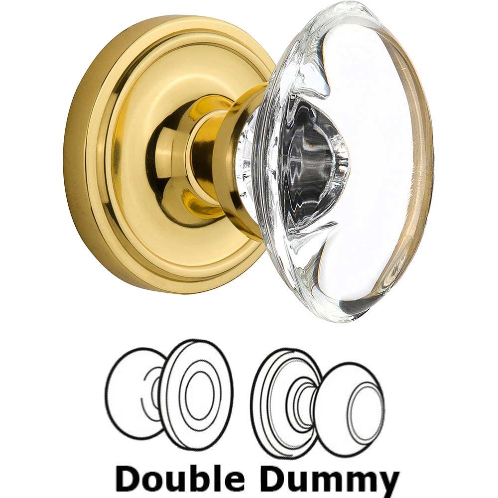 Double Dummy Classic Rosette with Oval Clear Crystal Knob in Unlacquered Brass