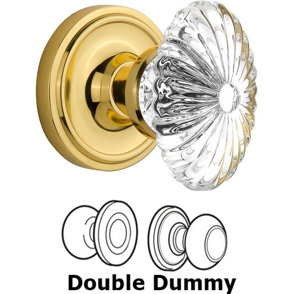 Double Dummy Classic Rosette with Oval Fluted Crystal Knob in Unlacquered Brass