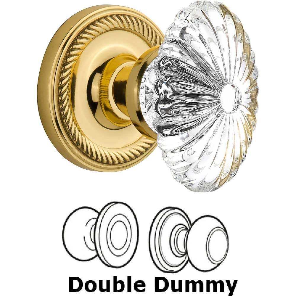 Double Dummy Rope Rosette with Oval Fluted Crystal Knob in Unlacquered Brass