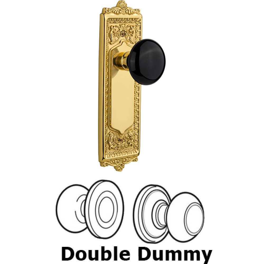 Double Dummy Egg and Dart Plate with Black Porcelain Knob in Unlacquered Brass