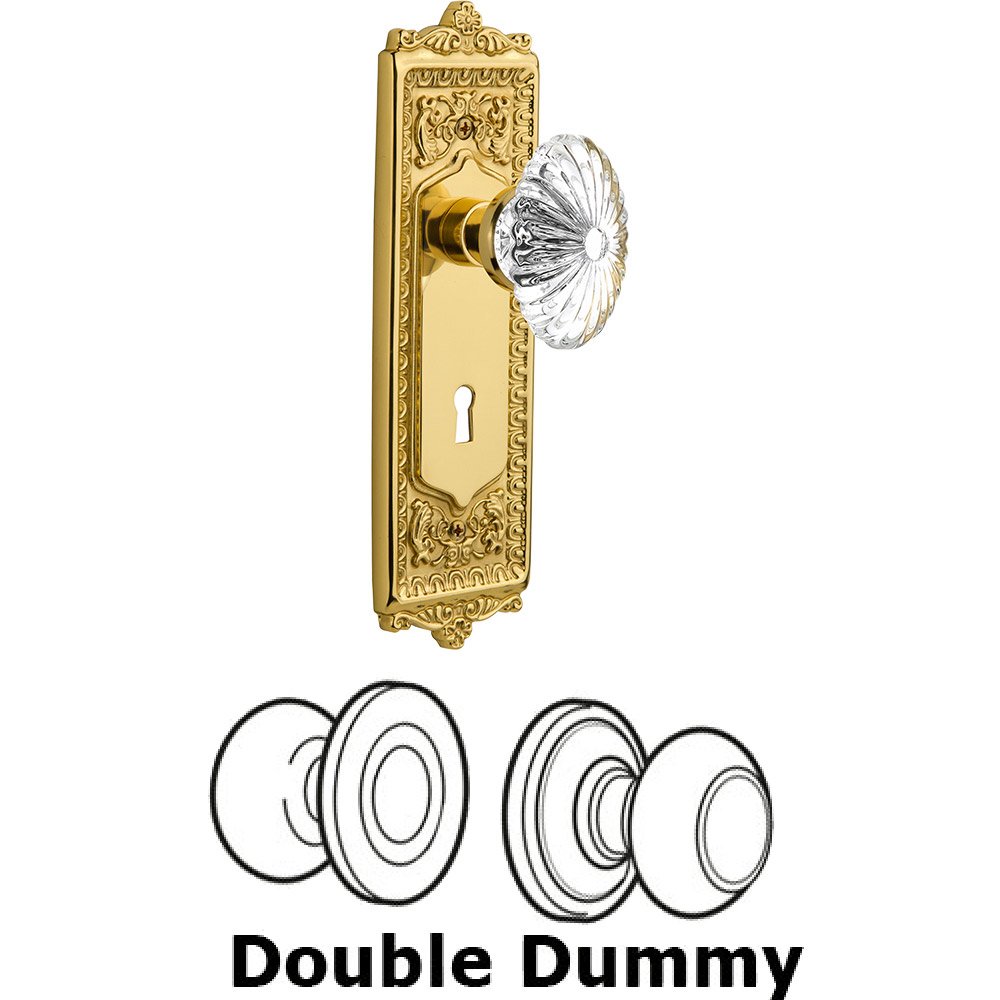 Double Dummy Egg and Dart Plate with Oval Fluted Crystal Knob and Keyhole in Unlacquered Brass