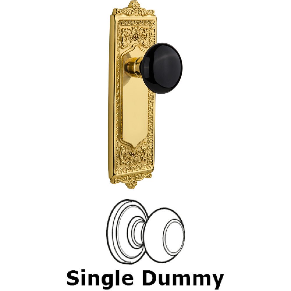 Single Dummy Egg and Dart Plate with Black Porcelain Knob in Unlacquered Brass