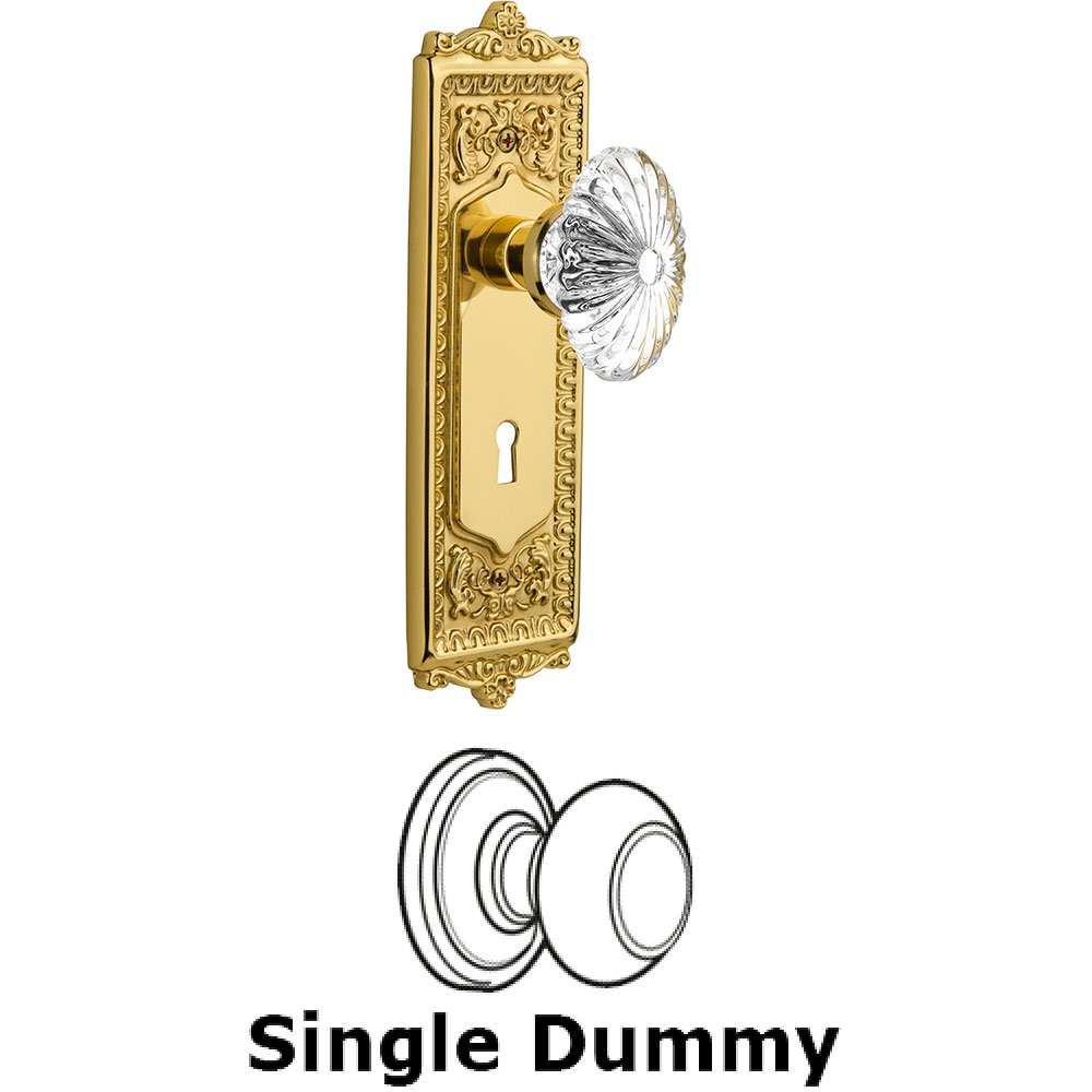 Single Dummy Egg and Dart Plate with Oval Fluted Crystal Knob and Keyhole in Unlacquered Brass