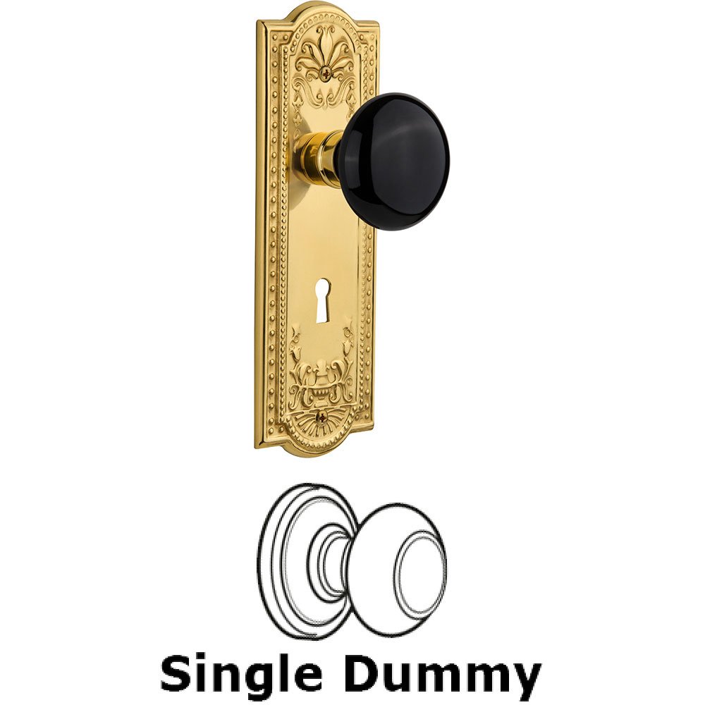 Single Dummy Meadows Plate with Black Porcelain Knob and Keyhole in Unlacquered Brass