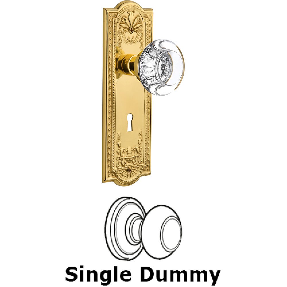 Single Dummy Meadows Plate with Round Clear Crystal Knob and Keyhole in Unlacquered Brass