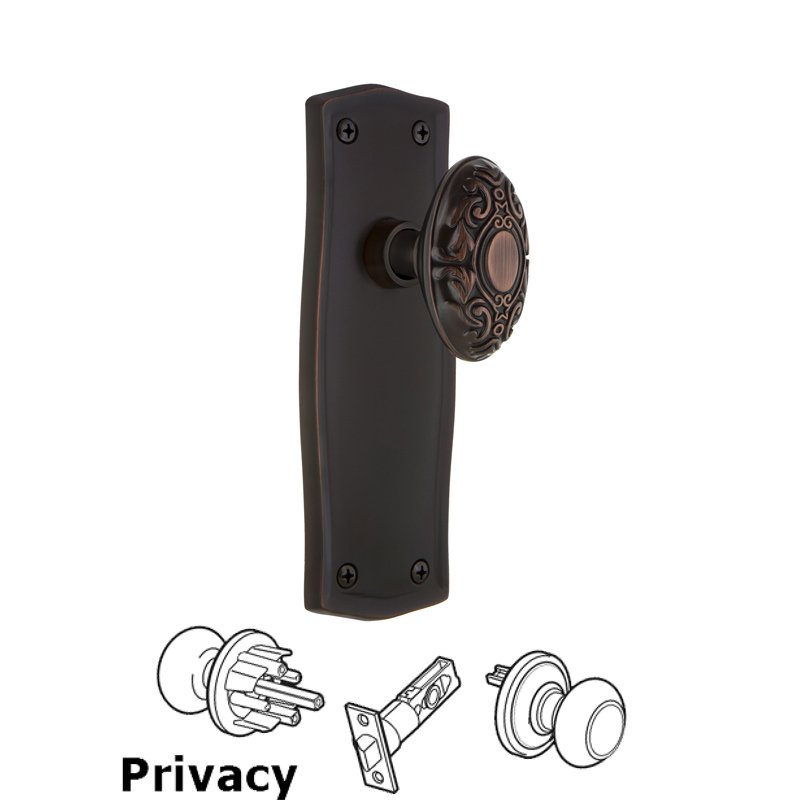 Complete Privacy Set - Prairie Plate with Victorian Door Knob in Timeless Bronze