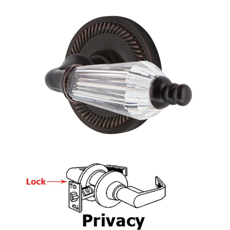 Complete Privacy Set Without Keyhole - Rope Rosette with Parlour Crystal Lever in Satin Nickel