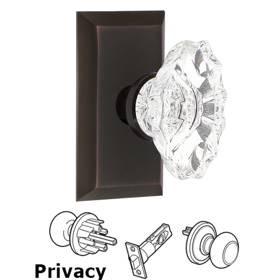 Complete Privacy Set - Studio Plate with Chateau Door Knob in Timeless Bronze