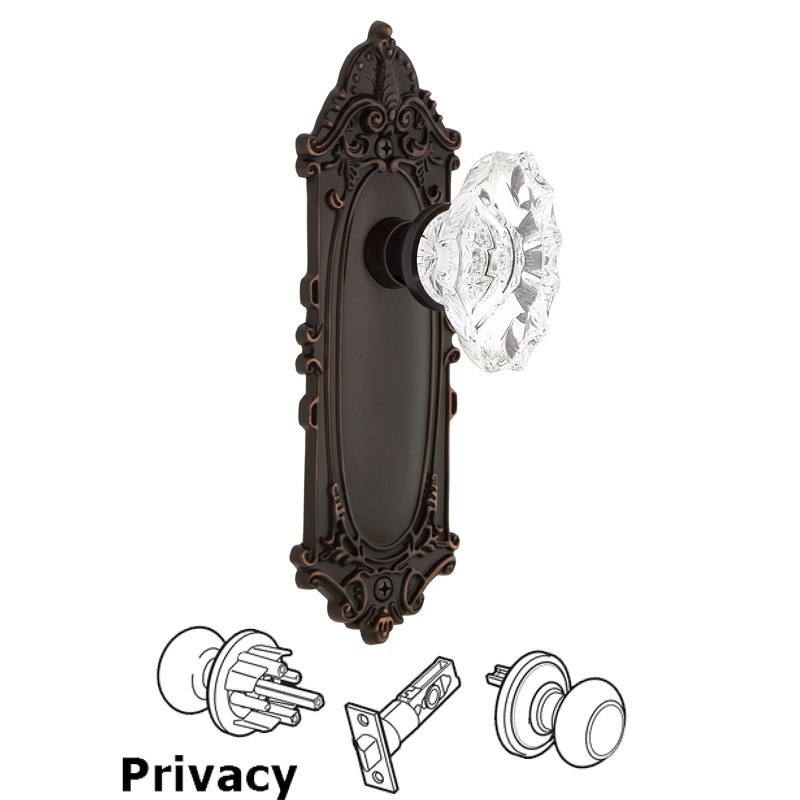 Complete Privacy Set - Victorian Plate with Chateau Door Knob in Timeless Bronze