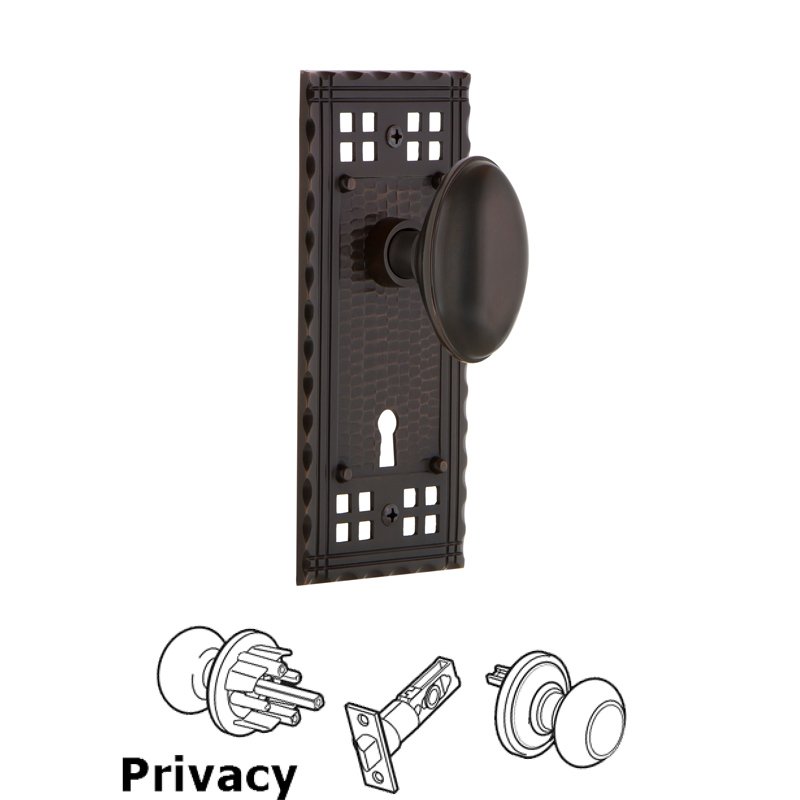 Complete Privacy Set with Keyhole - Craftsman Plate with Homestead Door Knob in Timeless Bronze