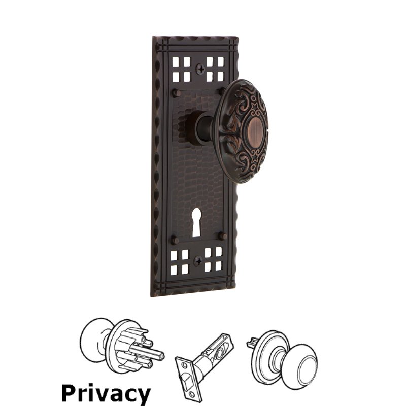 Complete Privacy Set with Keyhole - Craftsman Plate with Victorian Door Knob in Timeless Bronze