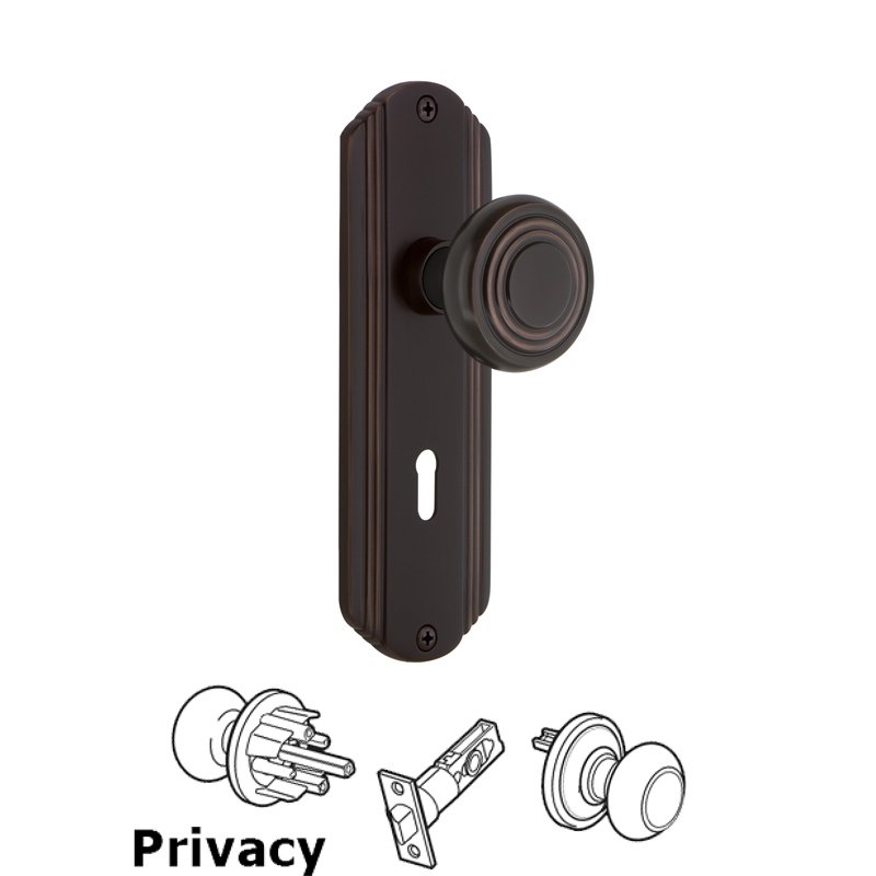 Complete Privacy Set with Keyhole - Deco Plate with Deco Door Knob in Timeless Bronze