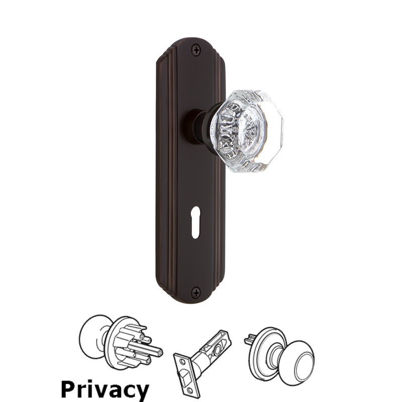 Complete Privacy Set with Keyhole - Deco Plate with Waldorf Door Knob in Timeless Bronze