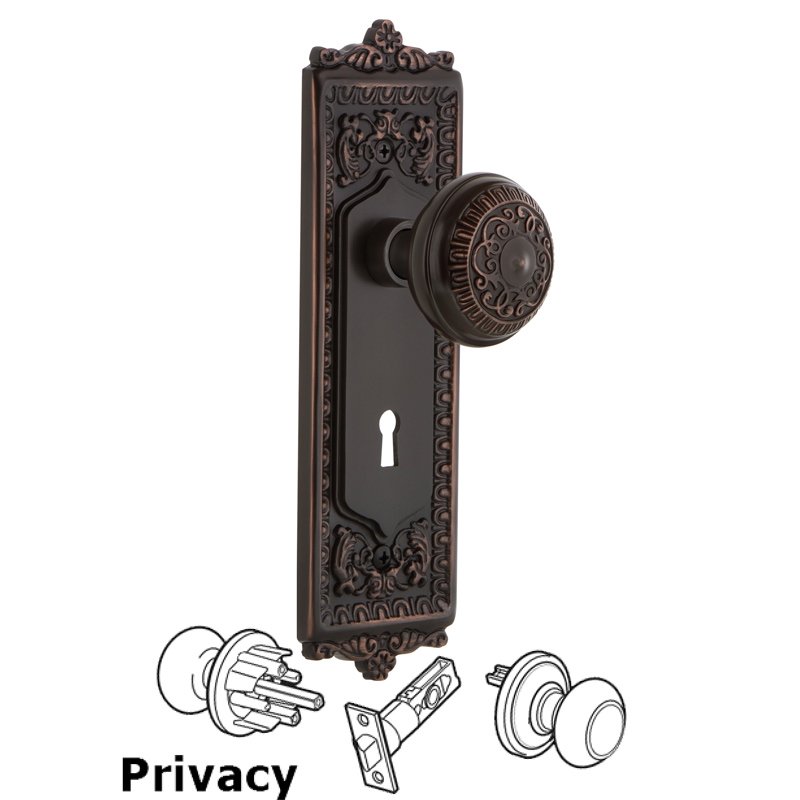 Complete Privacy Set with Keyhole - Egg & Dart Plate with Egg & Dart Door Knob in Timeless Bronze