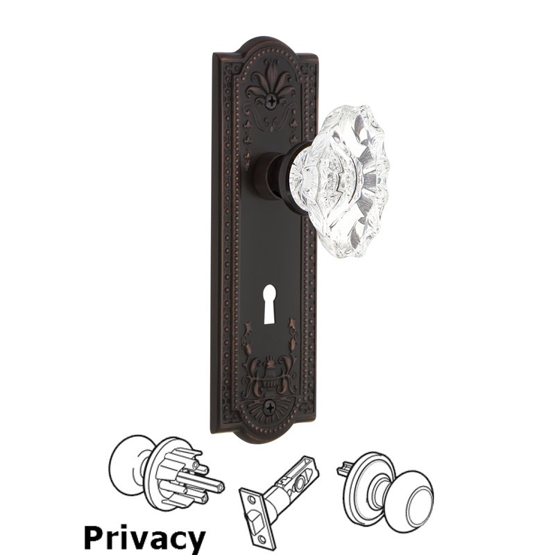 Complete Privacy Set with Keyhole - Meadows Plate with Chateau Door Knob in Timeless Bronze