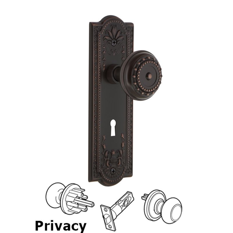 Privacy Meadows Plate with Keyhole and Meadows Door Knob in Timeless Bronze