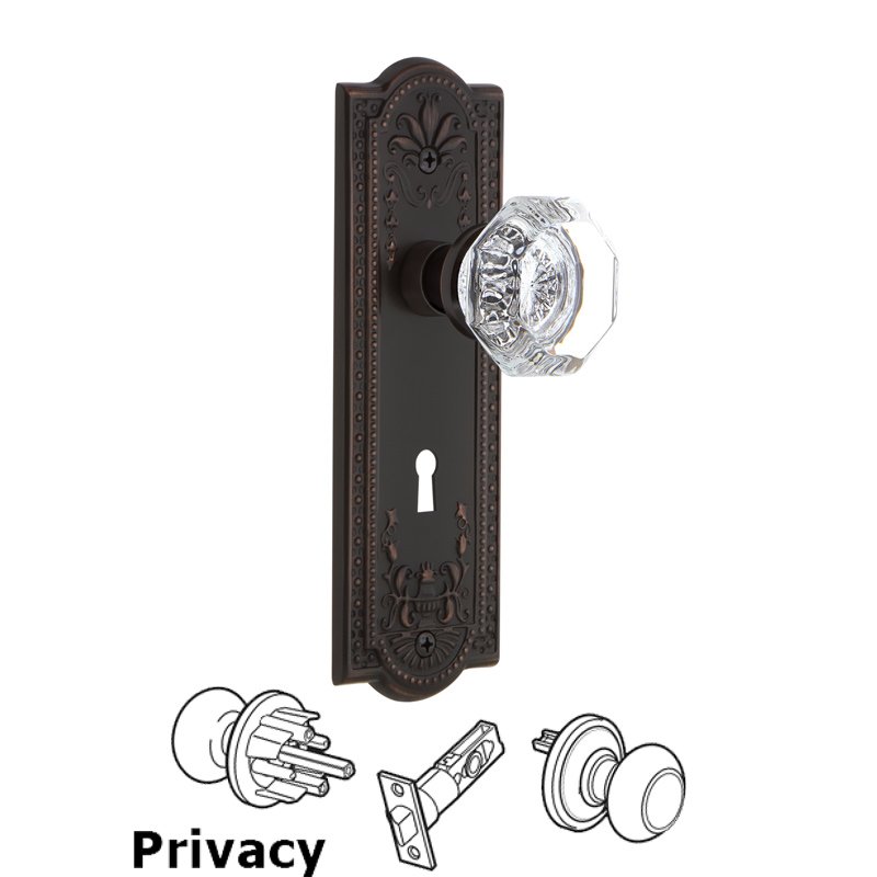 Privacy Meadows Plate with Keyhole and Waldorf Door Knob in Timeless Bronze