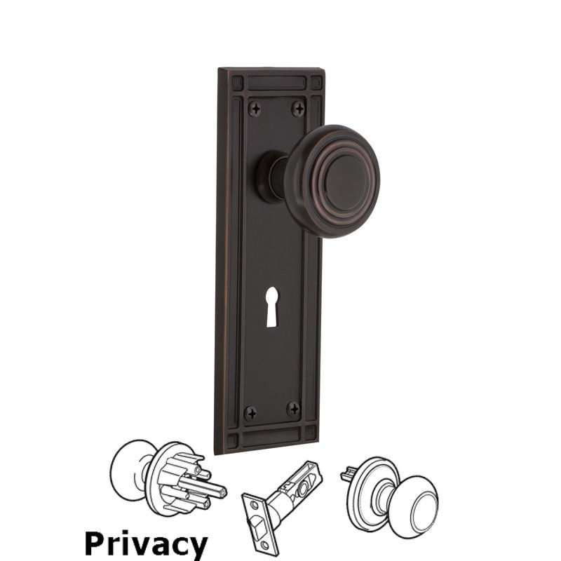Complete Privacy Set with Keyhole - Mission Plate with Deco Door Knob in Timeless Bronze