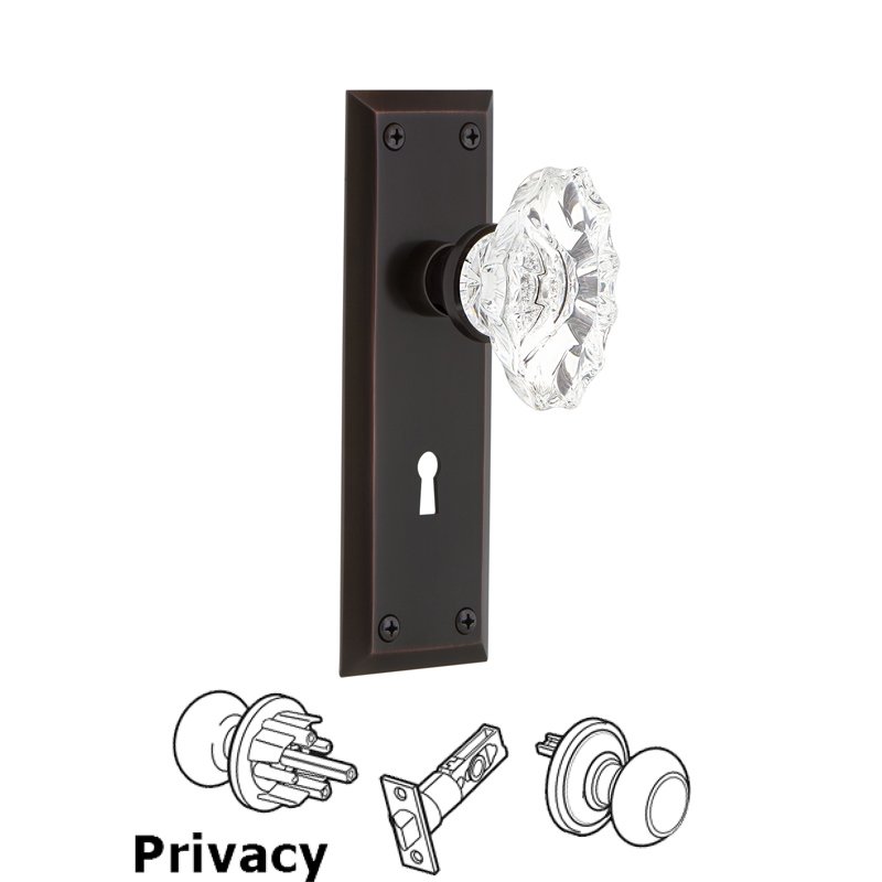 Complete Privacy Set with Keyhole - New York Plate with Chateau Door Knob in Timeless Bronze