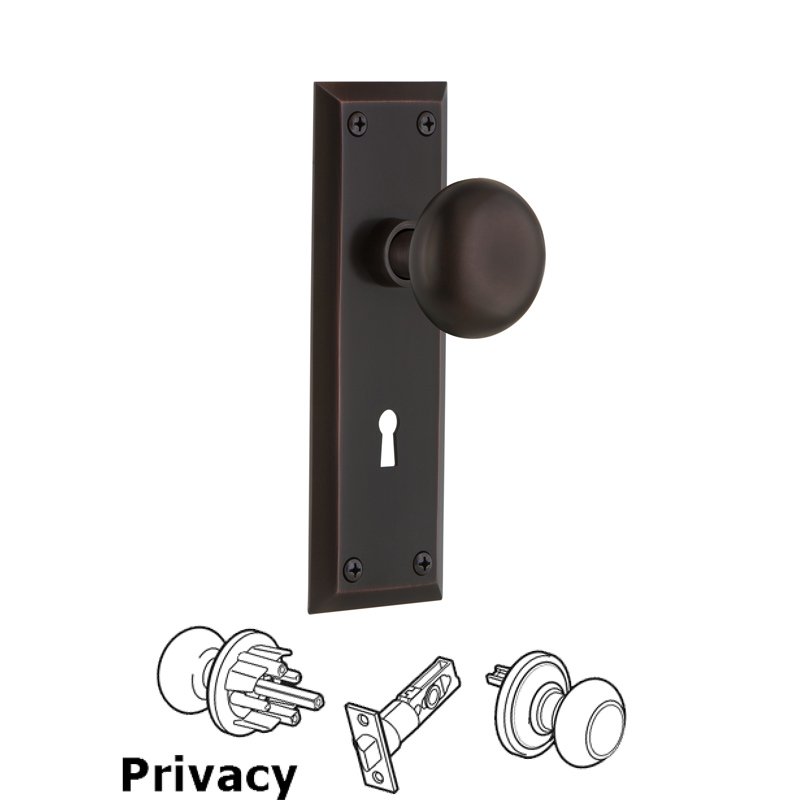 Complete Privacy Set with Keyhole - New York Plate with New York Door Knobs in Timeless Bronze