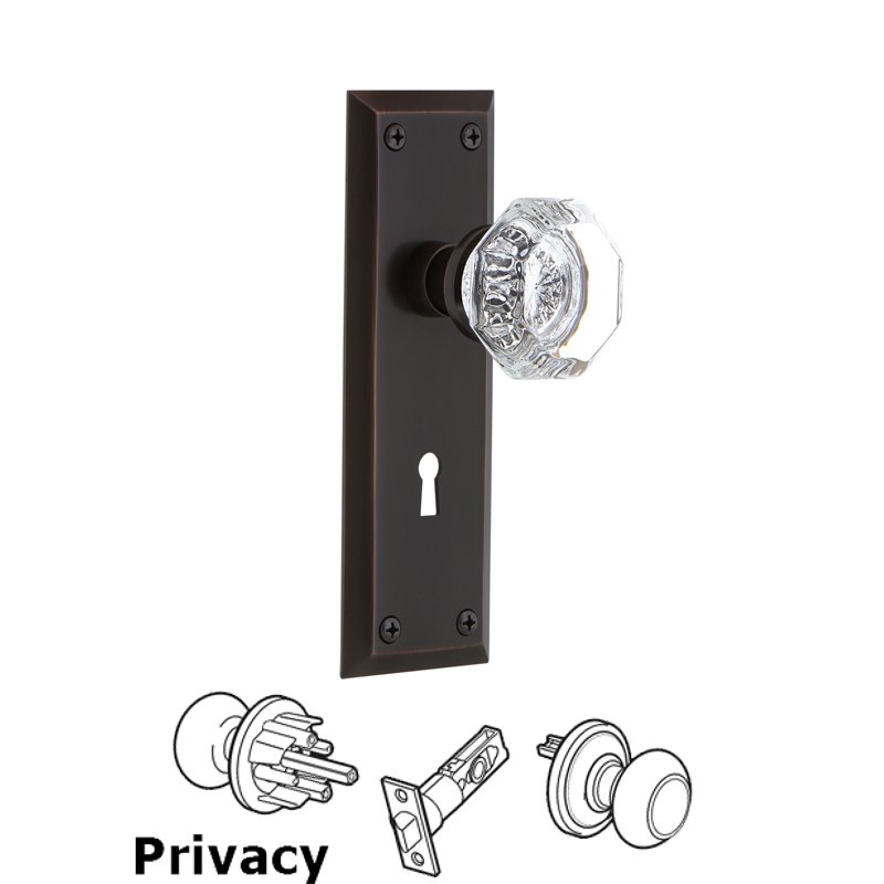 Complete Privacy Set with Keyhole - New York Plate with Waldorf Door Knob in Timeless Bronze