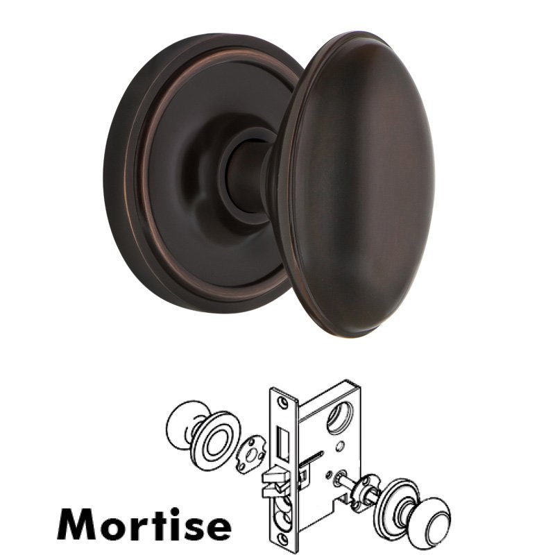 Complete Mortise Lockset with Keyhole - Classic Rosette with Homestead Door Knob in Timeless Bronze