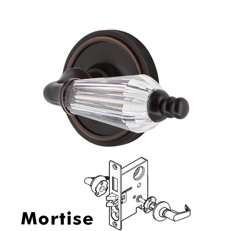 Complete Mortise Lockset with Keyhole - Classic Rosette with Parlor Lever in Timeless Bronze