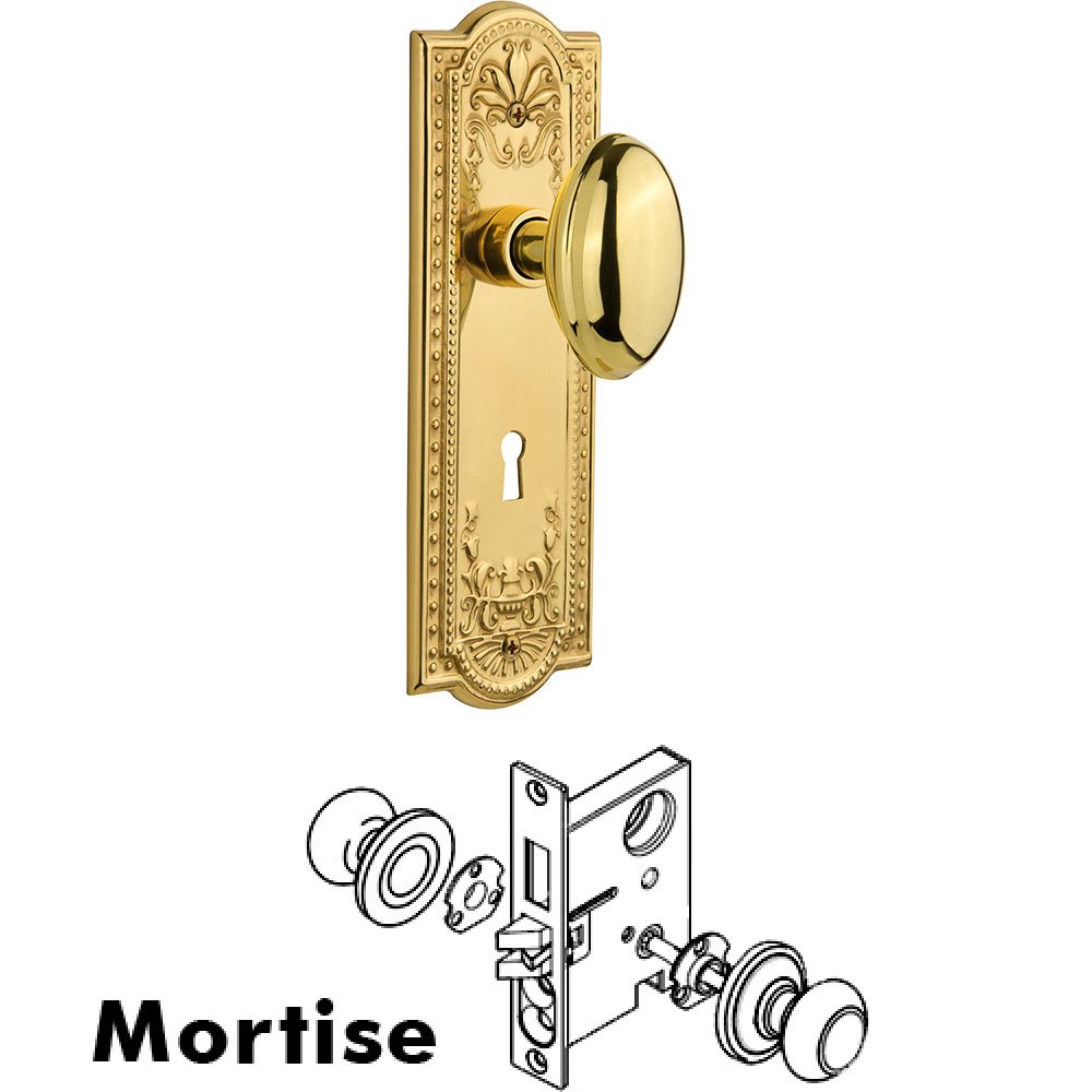 Mortise Meadows Plate with Homestead Knob and Keyhole in Unlacquered Brass